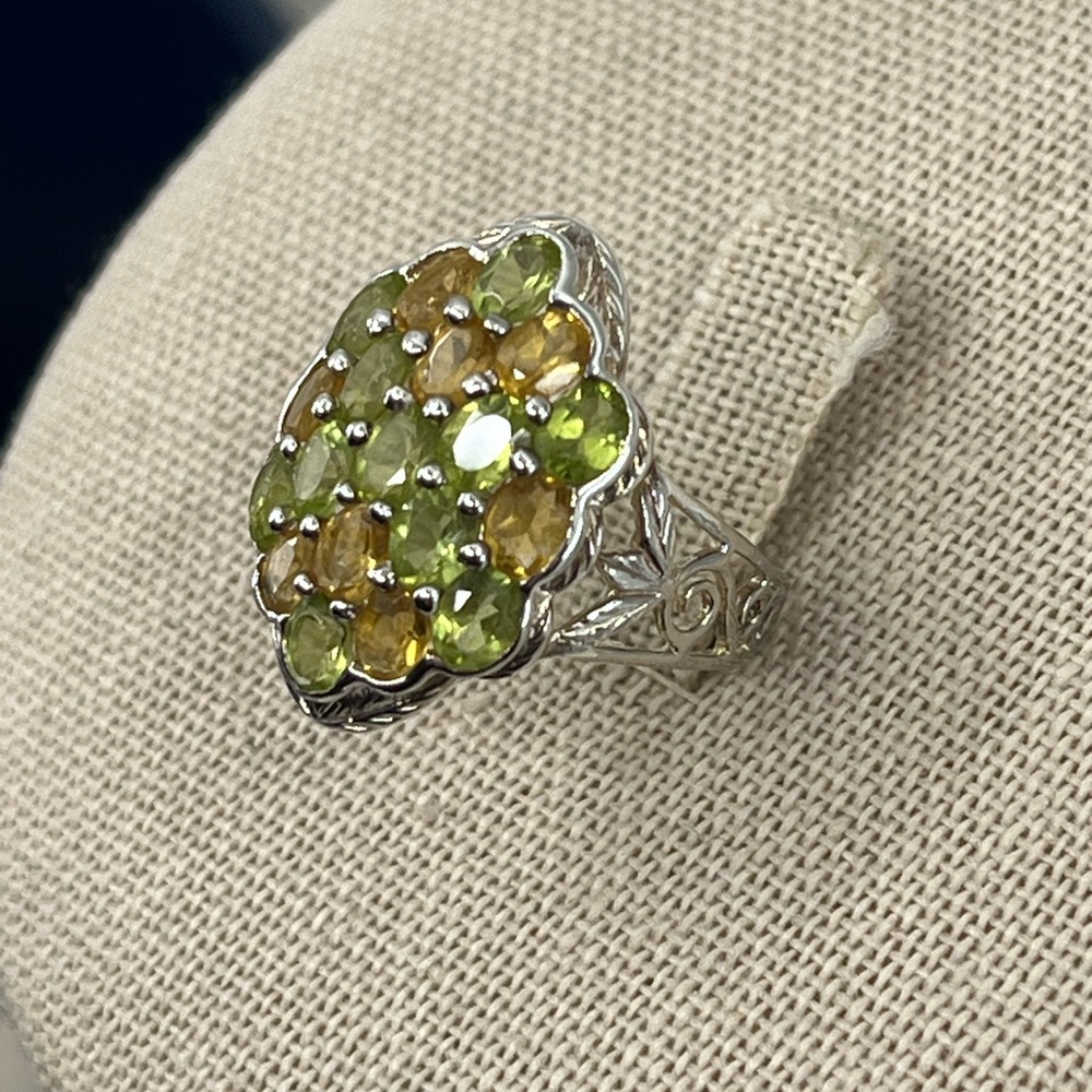 Vintage 925 Sterling Silver Ring with Vibrant Green & Yellow Gemstones - Picture 6 of 16